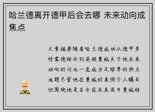 哈兰德离开德甲后会去哪 未来动向成焦点